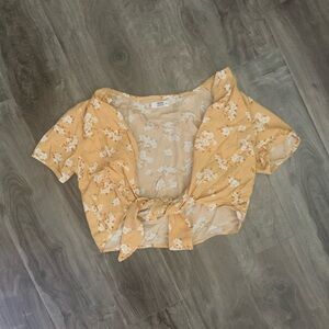 ARDENE yellow floral tie crop top